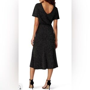 Donna Morgan Silver Metallic Knit Midi Dress with Front Slit Open Back Sz 2 & 6